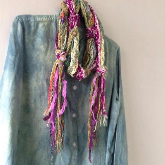 Boho crochet scarf women's fiber art freeform knit 6