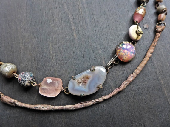 Rustic feminine choker necklace with vintage beads - “Hesychastic”