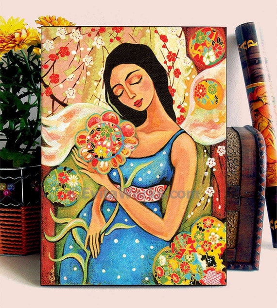 Maternity painting woman art woodblock pregnancy expecting