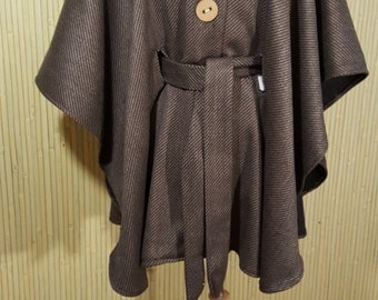 Diagonal pinstripe wool cape with belt