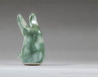 Little Pottery Bunny - Miniature Ceramic Porcelain Animal Sculpture Decorative Home Decor Ornament - Terrarium Figurine Hand Sculpted