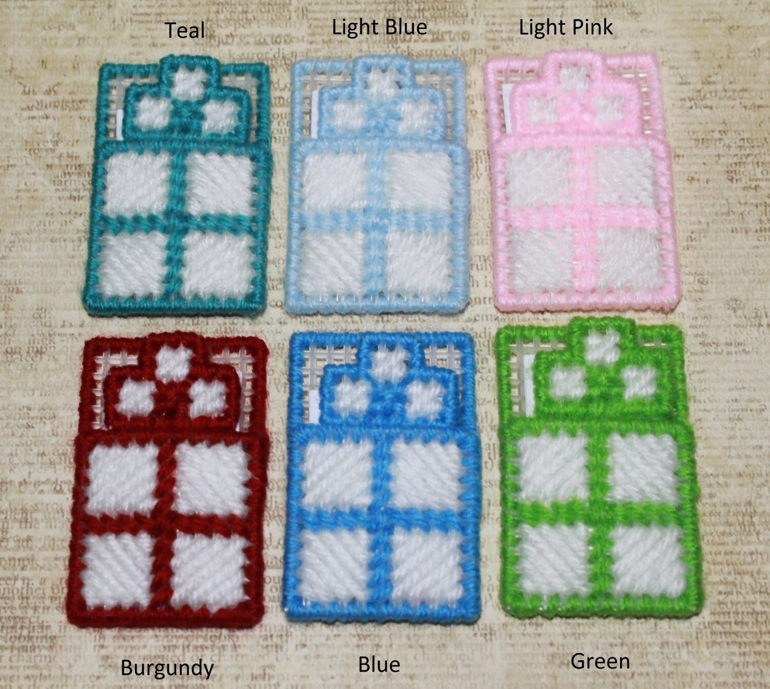 A Cross in My Pocket plastic canvas blue pink purple red