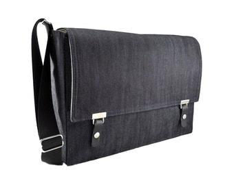 17" Laptop messenger bag - dark blue denim