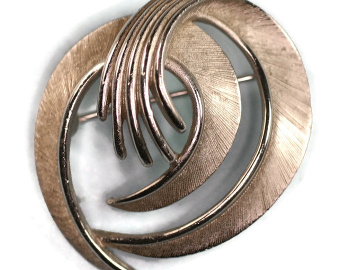 Trifari Modernist Brooch Swirled Design Raised Circular Silver Tone Vintage