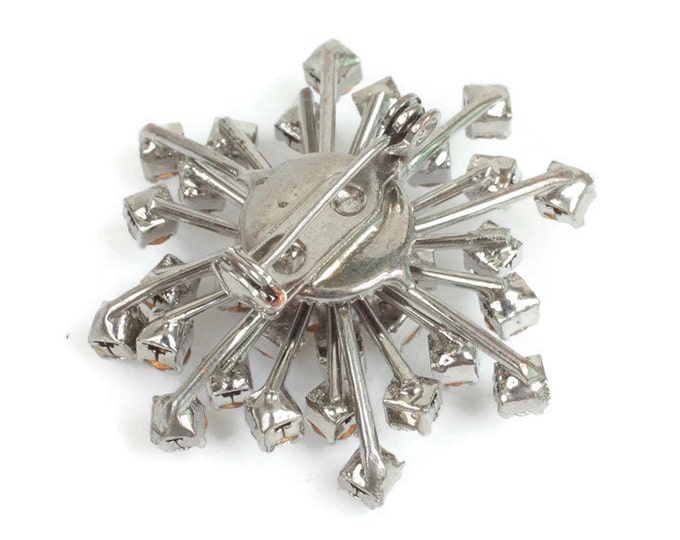 Crystal Rhinestone Snowflake Starburst Brooch Silver Tone Vintage