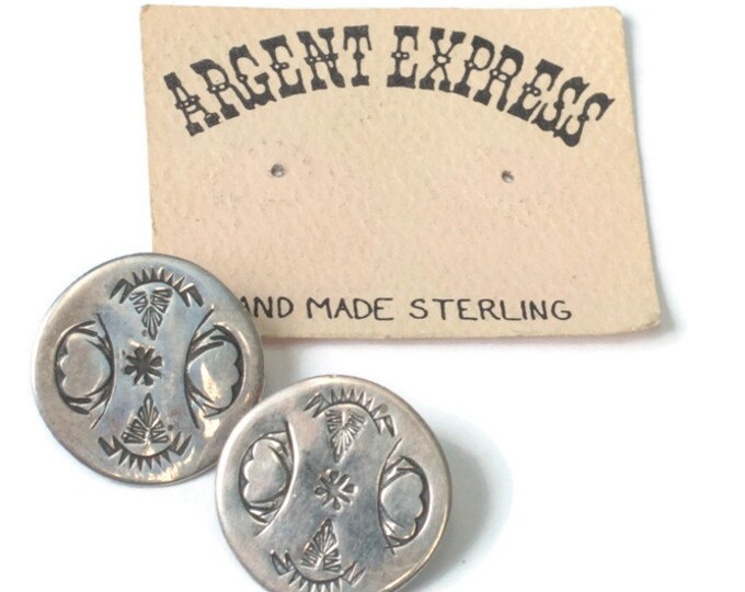 Sterling NA Style Earrings Round Inscribed NA Design Argent Express Posts Original Card