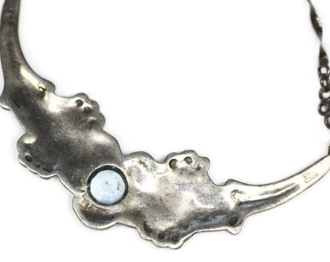 Blue Topaz Floral Design Necklace Sterling Hallmarked Birmingham England Vintage