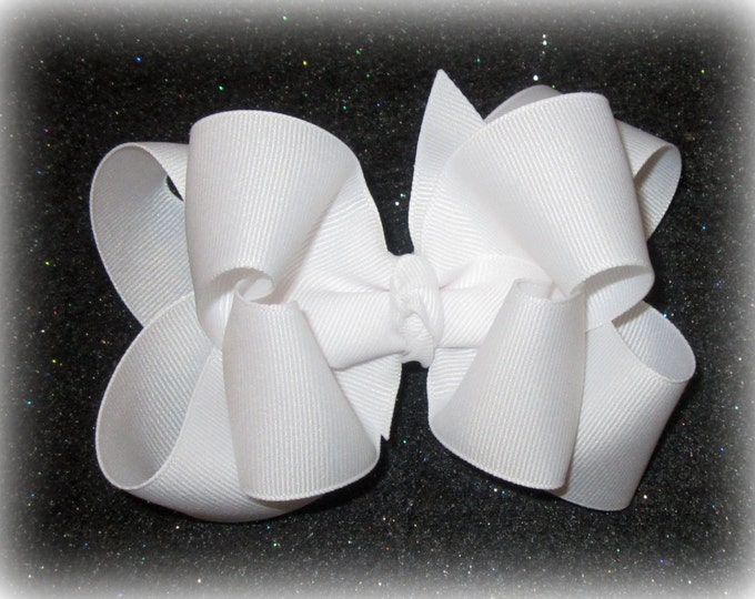 Double layered Hair Bow, Girls Hair Bows, Boutique Bows, white Hairbow, Princess Hairbow, Pageant Bows, 4 5 inches, Big Bows, White Bows