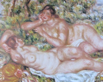 Renoir, The Bathers (Mature Content)/Roses in a Vase, 1962 Reproduction Impressionist Print,Color Plate, 9 x 12, 2-Sided Book Page
