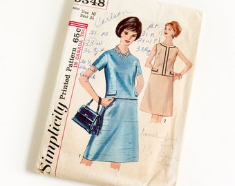 Vintage 1960s Womens Size 10 Two Piece Dress Simplicity Sewing Pattern 5348 Complete / bust 31 waist 24