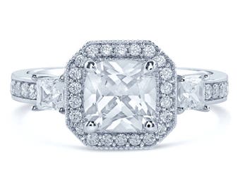 2.55CT Cushion Cut Diamond Engagement Ring Three Stone Style C58