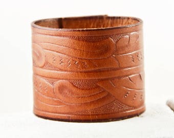 Tooled Leather Cuff, Leather Jewelry, Wide Bracelet Wristband