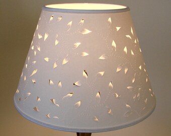 lamp shade clip top white paper cut and pierced leaf pattern