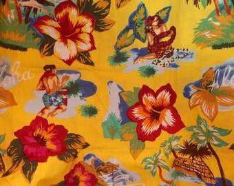 Vintage Hawaiian Fabric~Aloha Fabric~Hawaiian Floral Beach Fabric