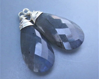 Labradorite Briolette Sterling Silver Wirewrapped Pair