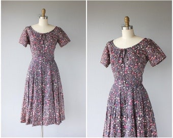1950s Party Dress | 50s Dress | 50s Party Dress | 1950s Printed Dress | Purple and Pink 1950s Dress