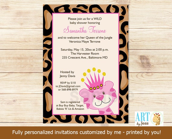 Queen of the Jungle TAN Cheetah Print Girl Baby Shower Invitations | Customized Print your Own Digital File Il_570xn