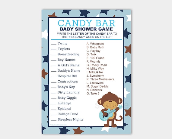 Rock Star Monkey Candy Bar Matching Baby Shower Game Boy