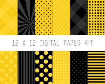 Digital Paper Kit, Digital Scrapbook, Pattern Paper, Instant Download, Scrapbooking Supply, scrapbook paper, Black, yellow, Batman