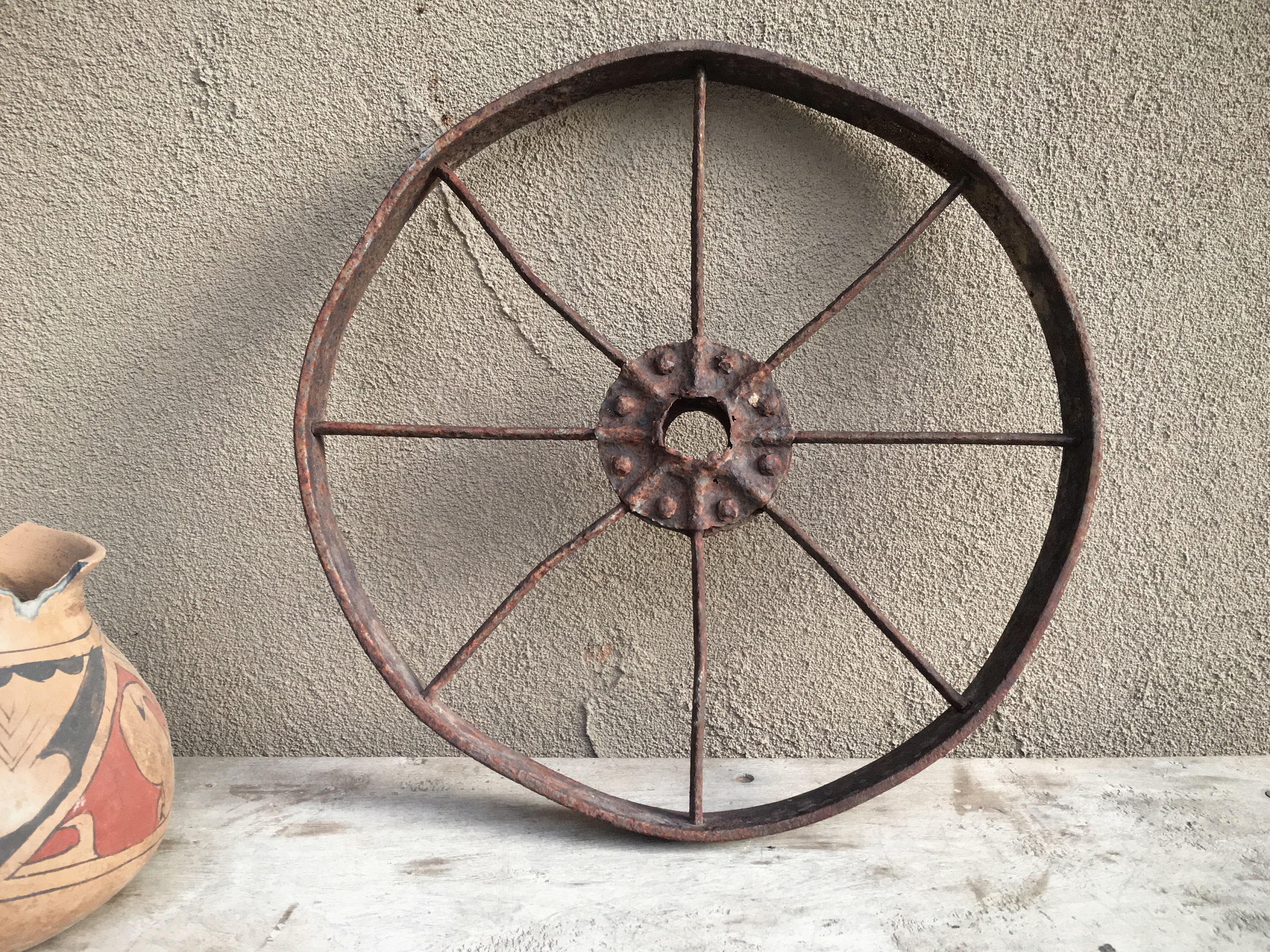 Small Antique Iron Wheels Primitive Farm Decor Old Wagon Wheel