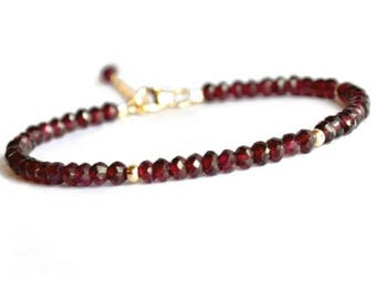Genuine garnet bracelet, gold filled rhodolite garnet bracelet, red bracelet