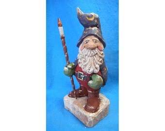 Hand Carved Wizard Santa Claus with Staff #17012