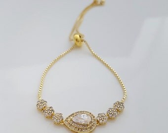 Gold Bridal Bracelet, Crystal Wedding Bracelet, Gold Wedding Jewelry, Bridesmaid Bracelet, Teardrop Bracelet, Rose Gold, Jana Bracelet