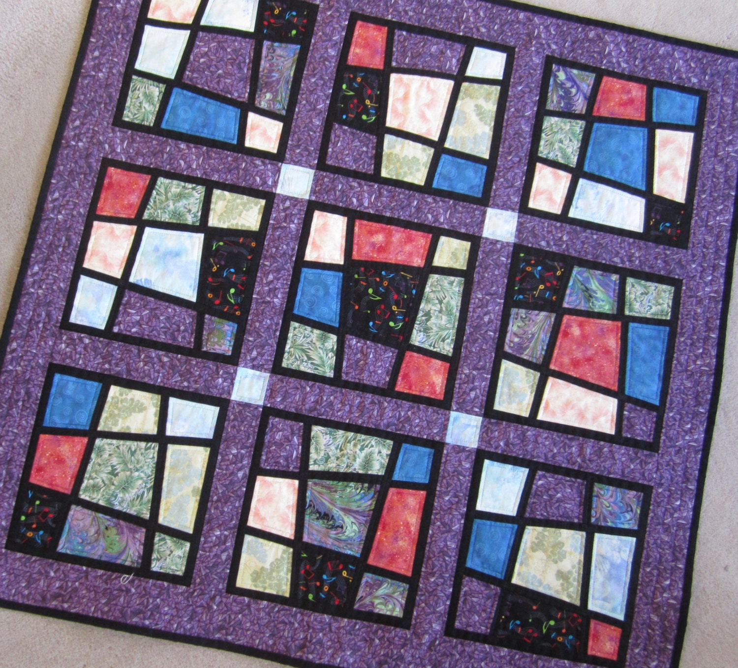 Crazy Nine Patch Quilt Stained Glass 36.5