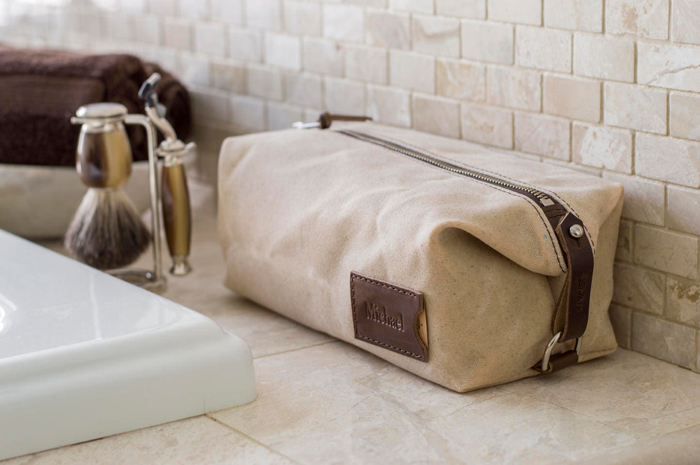 Waxed Canvas Dopp Kit Personalized Expandable Men's