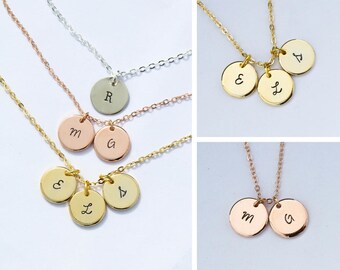 FREE SHIP • Dainty Initial Necklace Handstamped Initial Jewelry • Silver Initial Rose Gold Initial Minimal Necklace Initial Personalized