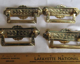 Embossed Brass Drawer Pull Handles Set Of 4 Hardware Altered Art Assemblage Piece Restoration Hardware Pair