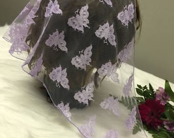 Lavender butterfly Lace Headcovering Church or Chapel Scarf Veil Mantilla