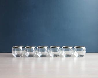 Set of 6 silver Mad Men glasses | Dorothy Thorpe roly poly glasses | Vintage 1960s barware | 8 oz roly poly glasses