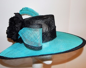 Black and Turquoise Sinamay Kentucky Derby Hat