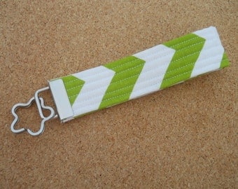 Lime Green White Chevron Fabric Key Fob Wristlet