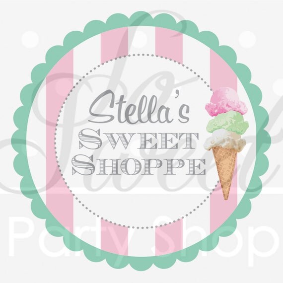 Ice Cream Party Birthday Stickers, Party Favor Labels, Sweet Shop Birthday, Vintage Ice Cream Parlour Birthday Decorations - Set of 24 Il_570xn
