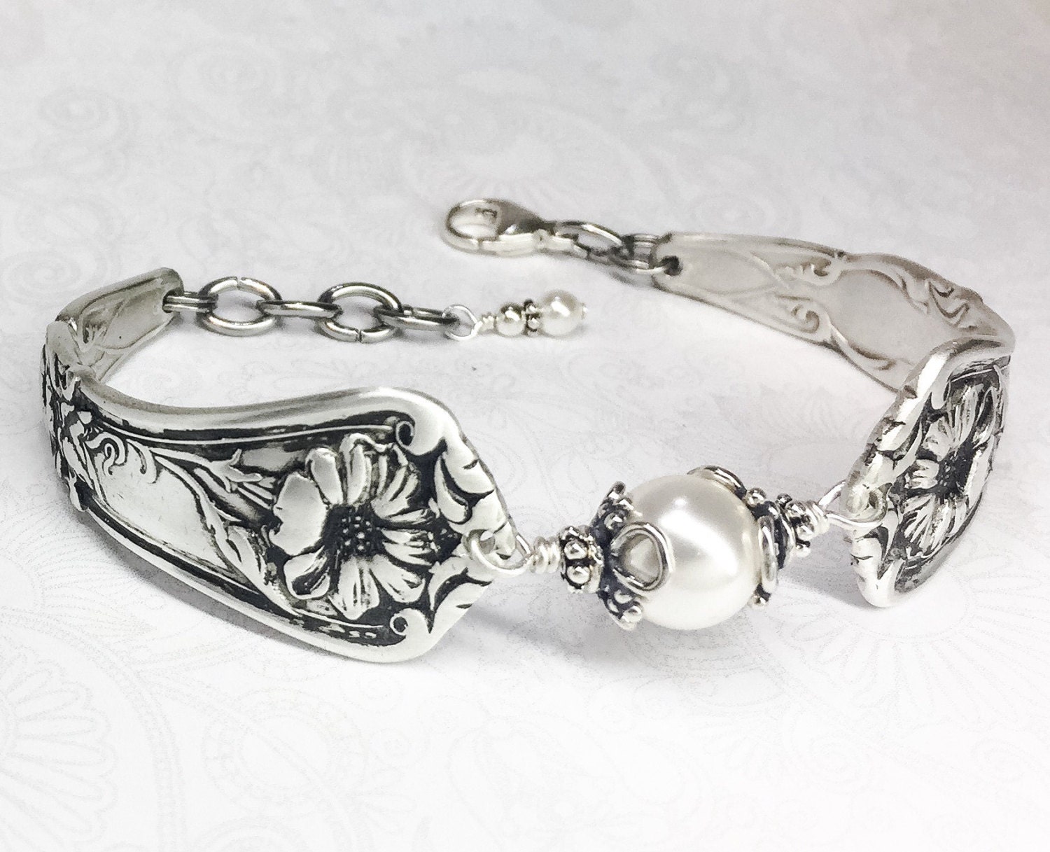 Antique Spoon Bracelet Spoon Jewelry White Pearl Bracelet