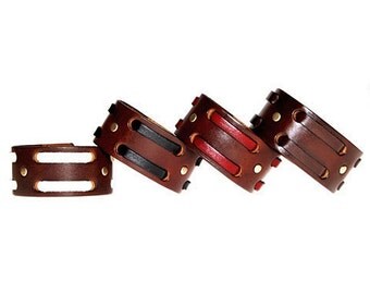 BROWN Leather Wristband, 1.25" Wide, Double Weave, 1 Snap Closure, Custom Mens Leather Bracelet, Leather Cuff Bracelet for Women, Wrist Band