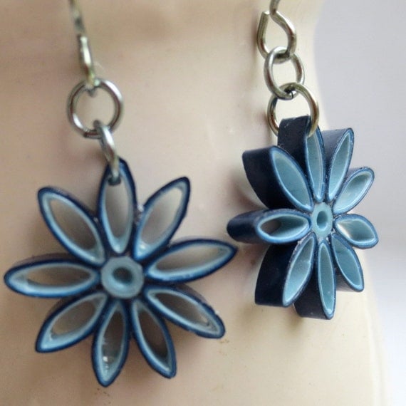 CIJ 30% off Blue Ombre Nine Pointed Star Earrings Eco Friendly Earrings Paper Quilling bridesmaid gift Baha'i Jewelry Hypoallergenic