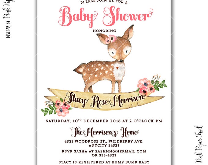 Rustic Sweet Woodland Invitation, Woodland Animals, Baby Shower, Birthday, Bridal Shower, I will customize for you, print your own