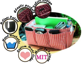 Nice Purse Organizer Insert fits everything / Extra Sturdy / Red Plaid / Medium 22x8cm