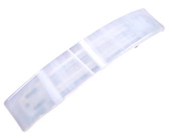 Tiffany Glass Barrette - 3.5" 9cm - Cloudy Simple Snow White Fused Glass Streaked Stripes Swirl