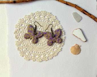 Earrings Handmodelling butterflies lilac gold