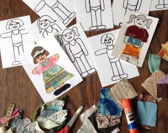 Paper dolls, Fabric paper dolls, travel toy, Eco friendly gift, rainy day craft, fashion designer