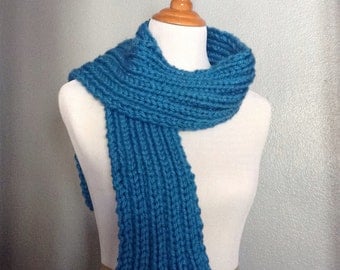 Bright Blue Scarf, Blue Knit Scarf, Chunky Knit Scarf, Long Scarf, Womens Scarf, Mens Scarf, Ribbed Knit Scarf, Chunky Knit