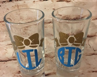 Personalized Big Sis Lil Sis Shot Glasses - Sorority Shot Glasses - Sorority - Rush Week - Lil Sis - Big Sis - My Little - My Big