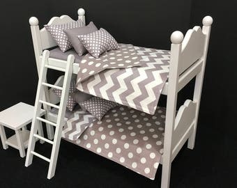 Doll Furniture American Girl: bunk bed gray and white chevron for 18 in American Girl or Boy Doll