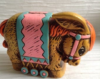70's Vintage Donkey BANK. Pottery. Kitsch, Mod, pop, Mid century, Eames Panton era.