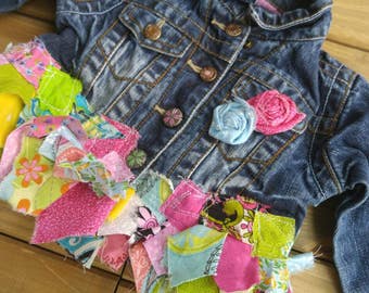 Upcycled Recycled Repurposed, Altered clothing, Girl's Jean Jacket, Shabby Chic Clothes, Boho chic clothing, upcycled clothing, girl's coat
