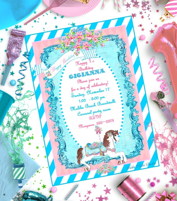 CAROUSEL HORSE INVITATION - Personalized Printable Download Il_570xn
